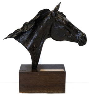 Annette Clark (American 20th/21st Century): Annette Clark (American 20th/21st Century) Signed and Numbered bronze [American Thoroughbred]. Signed "Annette" and numbered #5/12 at base of back of neck. The bronze sculpture measures 12 in. x 14