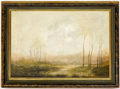 Bruce (Robert Bruce) Crane Large Oil Painting: Bruce (Robert Bruce) Crane Large Oil Painting [Misty Landscape]. Measures 22 x 31.5 inches image size and 28 x 37.5 x 2.5 inches framed For purposes of shipping; this items measures 28 x 37.5 x 2.5 in