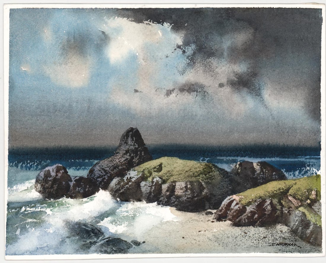 Tom Nicholas Original Watercolor SIGNED Seascape (1 of 3)