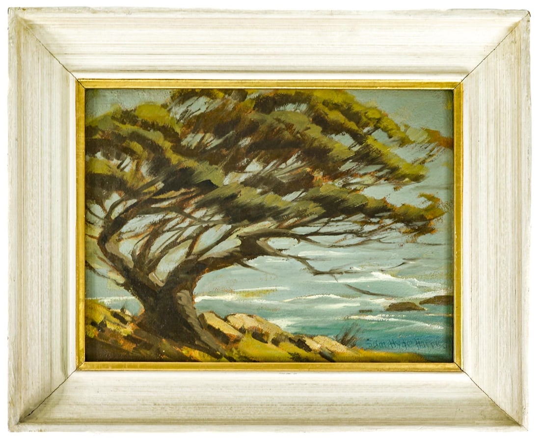 Samuel Hyde Harris Oil on Board: Samuel Hyde Harris (American, 1889-1977) Oil on Board [Monterey Veteran]. Measures 9 x 12 inches image size. For shipping purposes; measures 13.25 x 16.5 x 2 inches. Excellent condition. The absence o