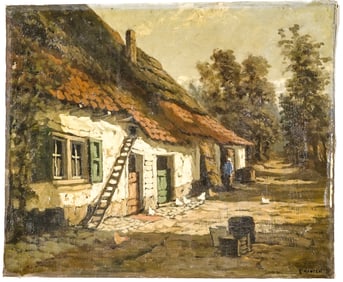 E. Menten Oil on Canvas [Barnyard]