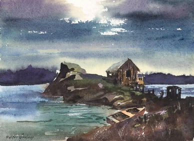 Walter Graham Original Watercolor [Cabin, Water]