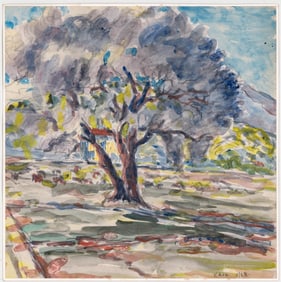 Original Watercolor 1928 France [Tree]
