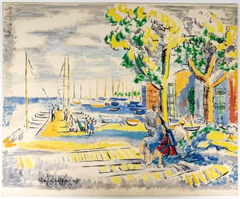 Alexandra De Hadeln Original Gouache Harbor Scene