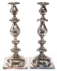 Pair of Antique 13IN Silver Plate Candleholders