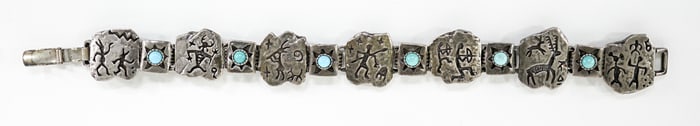 Shube Sterling / Turquoise 7IN Figural Bracelet