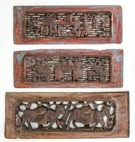 Chinese (3) Antique Carved Wood Screens