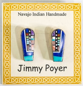 Jimmy Poyer (Navajo) Sterling Inlaid Earrings