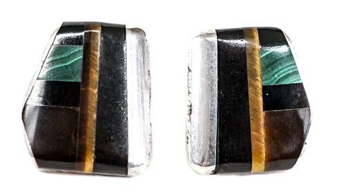 Jimmy Poyer (Navajo) Sterling Inlaid Earrings