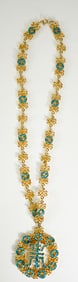 Swoboda Large Gold Leaf & Turquoise Necklace