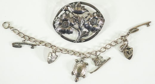 Lake Placid Sterling Charm Bracelet, Sterling Pin