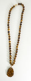 Tiger Eye Carved Pendant Beaded Necklace