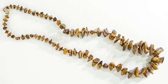 Irregular Tiger Eye Necklace with Gold Beads