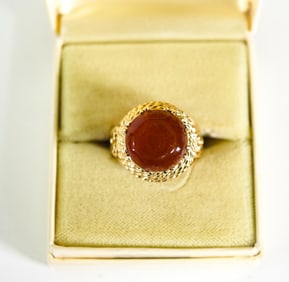 Amber & 14k Yellow Gold Ring