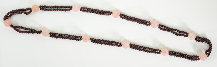 Large Garnet & Rose Quartz Beaded Necklace