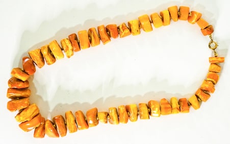 Yellow Amber, Rough, Non-Transparent Necklace