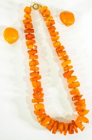 Amber Necklace & Earrings. Largest bead measures n