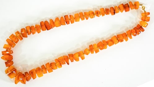 Gold Amber Necklace with Gold Beads