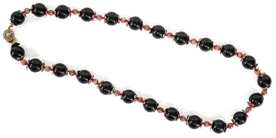 Chinese Stone Beads and Enamel Necklace