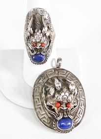Vintage Matching Pendant & Ring [Foo Lion]