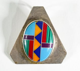 Benson Manygoats Inlaid Sterling Pendant
