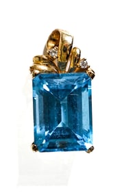 14k Yellow Gold Pendant with Blue Stone & Diamonds