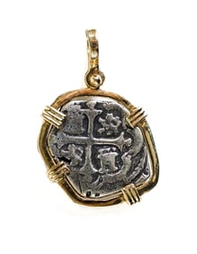 Spanish Treasure Coin Pendant-14k Gold Bezel