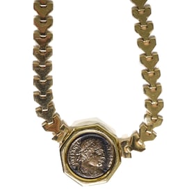 14k Gold Italy Designer Necklace with Ancient Coin