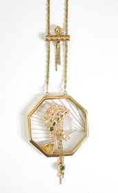 Erte "Aventurine State" 14K Gold Pendant Necklace