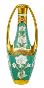 Pickard Double Handled Vase [Green, Gilt Floral]