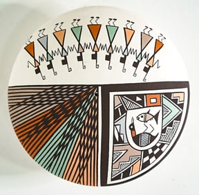 S. Lewis (Acoma) Polychrome Pottery Seed Pot