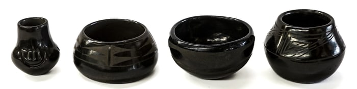 Blackware (4 Pieces) Pottery [Santa Clara Pueblo]