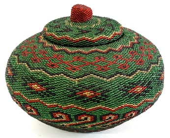 Bali Beaded Basket 5.5 IN Lidded Basket