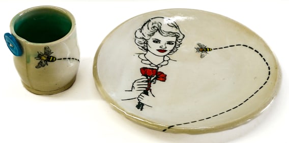 Shalene Valenzuela Ceramic Cup and Plate [Bees]