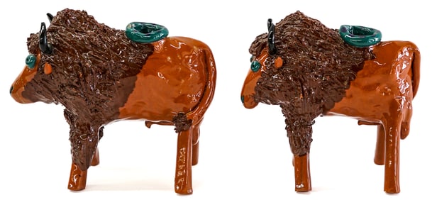 Beasey Hurd (Pair) Pottery Buffalo Candleholders