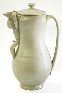 Clay Studio (Montana) Pottery 11IN Pitcher: Clay Studio (Montana) pottery pitcher measures 11 in. x 7.5 in. x 5 in. Collaborative work by artists Ryan Labar and Gerit Grimm. They created this body of work for an exhibition at The Clay Studio of