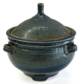 Artist Signed Pottery Covered Server [Blue]