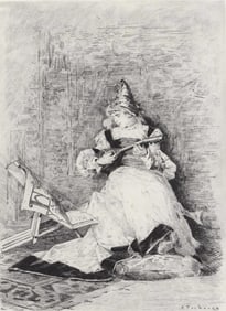Edouard Toudouze Etching [Girl, Music]