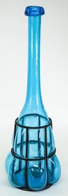Large Blue Glass Hand Blown Wine Carafe