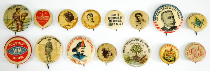 (15) Antique Pinback Buttons