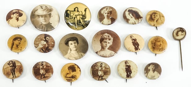 [Women, Actresses] Antique Pinback Buttons