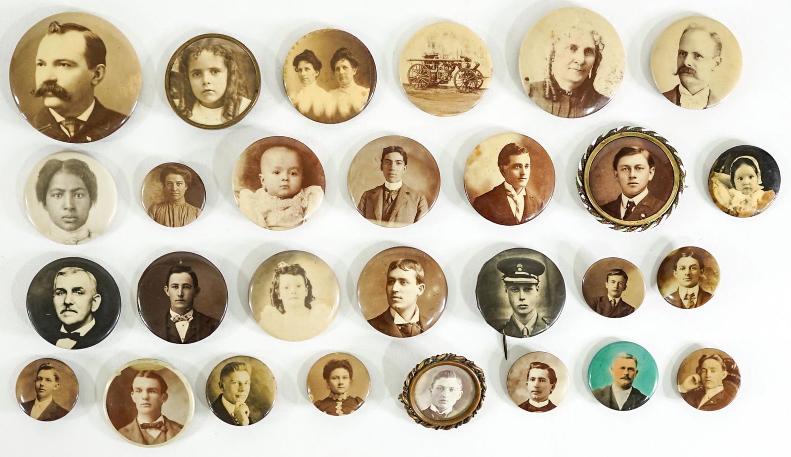 (28) Antique Celluloid Portrait Pinback Buttons (1 of 2)