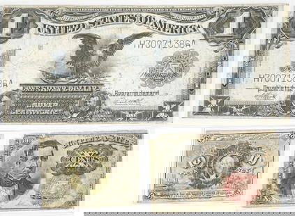 Antique U.S. Currency (3 pcs): Antique U.S. Currency (3 pcs). The absence of a condition report does not imply that the lot is in perfect condition or completely free from wear and tear, imperfections, or the conditions of aging. P
