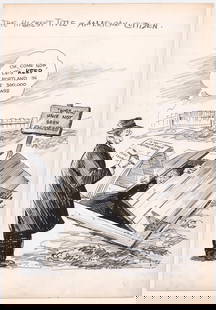 Howard Fisher Original Illustration Art: Howard Fisher (Editorial Cartoonist 'The Oregon Journal', 1890-1962 original mixed media illustration art on paper. Titled 'The Highest Title, American Citizen', signed lower right. Sheet measures 18.