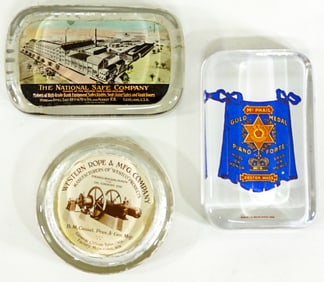 (3) Antique Advertising Paperweights