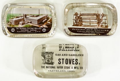 (3) Antique Advertising Paperweights