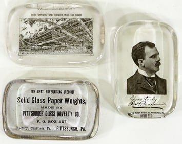 (3) Antique Advertising Paperweights