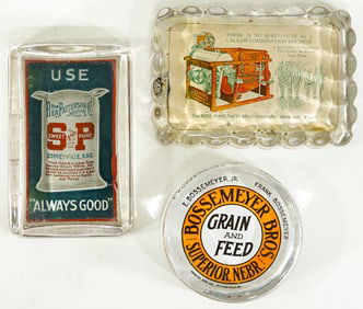 (3) Antique Advertising Paperweights