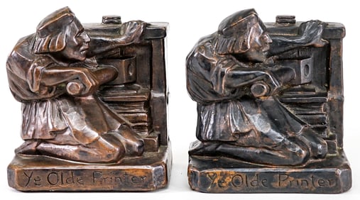 Ye Olde Printer J Ruhl 1915 Armor Bronze Bookends