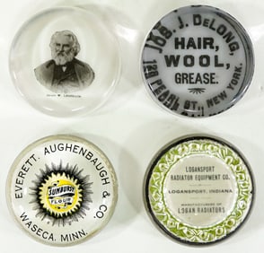 (4) Antique Advertising Paperweights
